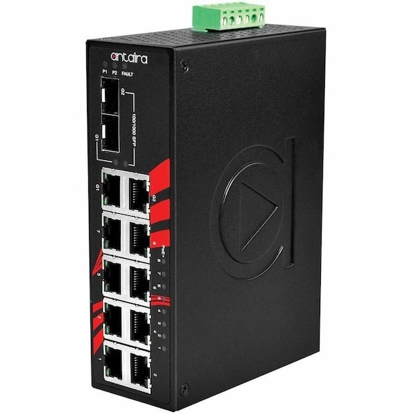 Antaira 10-Port Industrial PoE+ Gigabit Unmanaged Ethernet Switch LNP-1002C-SFP-24 - main