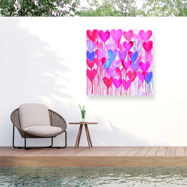 Trademark Fine Art Outdoor Canvas Art Jess Stempel 'Heart Drips 1' Wall Art for Patios, or Gardens GRL00635-OC2424WR - main