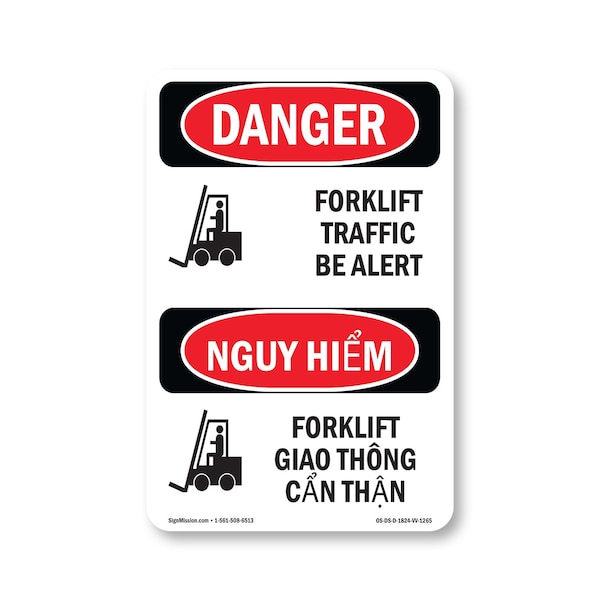 Signmission Safety Sign, OSHA Danger, 24" Height, Forklift Traffic Bilingual OS-DS-D-1824-VV-1265 - main