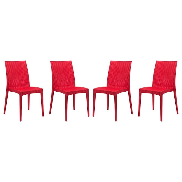 Leisuremod Weave Mace Indoor/Outdoor Dining Side Chair, Red, 4PK MC19R4 - main