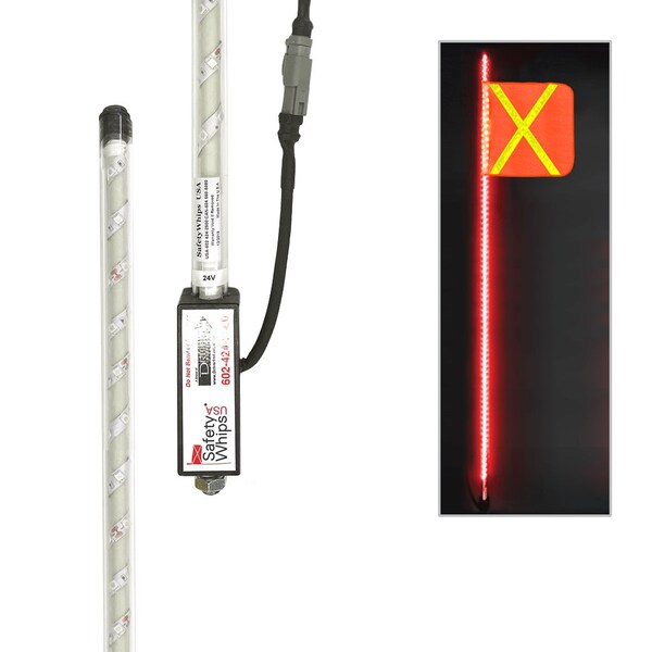 Safetywhips Warning Whip Super Duty LED Whip with Flag, Red, 96 Length SDL08R-XY - main