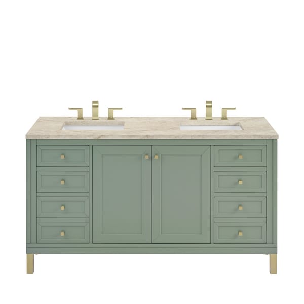 James Martin Vanities Chicago 60" Double Vanity, Smokey Celadon, w/ 3 CM Tajnar Eclos Top 503-V60D-SC-3TJR - main