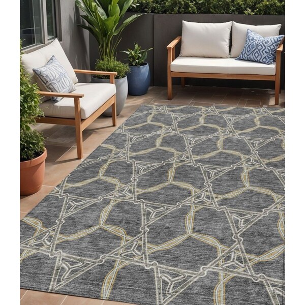 Homeroots 5' X 8' Charcoal And Gold Geometric Washable Indoor Outdoor Area Rug 613483 - main