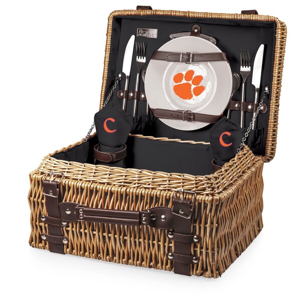 Picnic Time Family Of Brands NCAA Clemson Tigers Champion Picnic Basket for 2, Large Wicker Picnic Set 208-40-179-104-0 - main