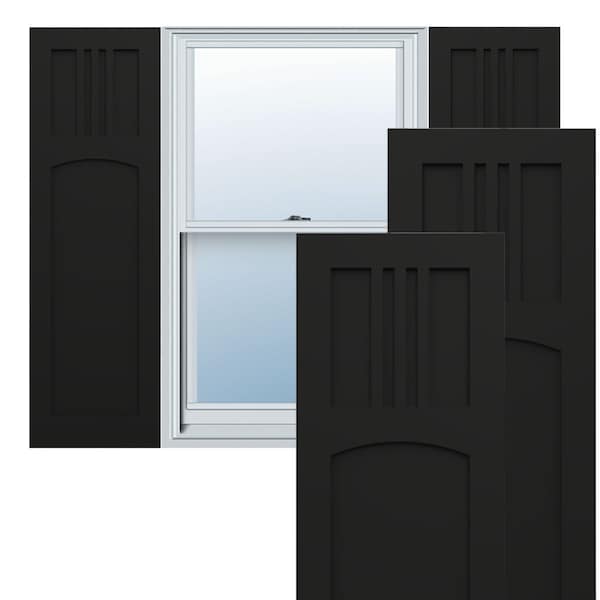 Ekena Millwork True Fit PVC San Miguel Mission Style Fixed Mount Shutters, Black, 18W x 68H, PR TFP001SM18X068BL - main