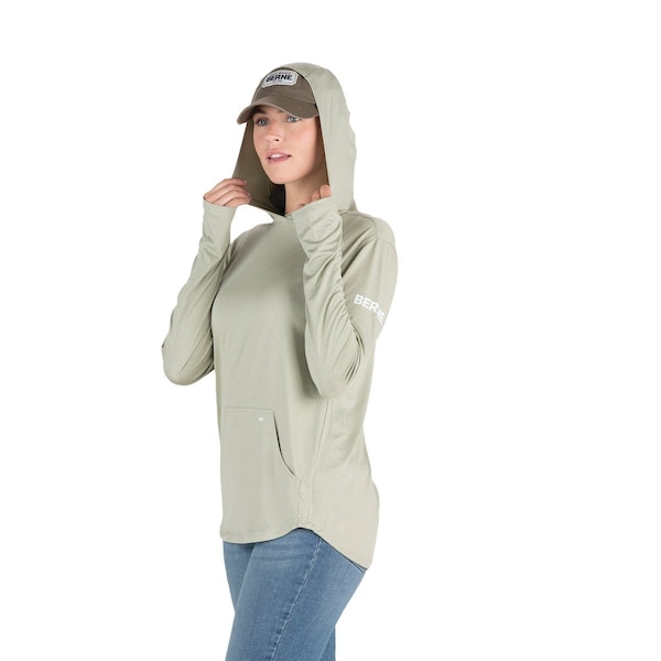 Berne Womens Large Heathered Seagrass Long Sleeve Hooded UPF Sun Shirt WSH13HSEAR440 - main