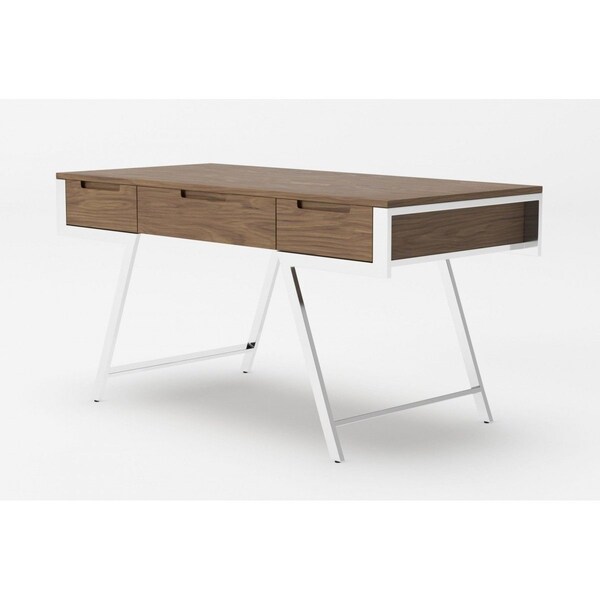 Homeroots 63" Walnut and Chrome Rectangular Writing Desk With Three Drawers 482421 - main