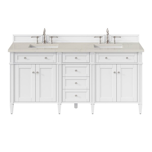 James Martin Vanities Brittany 72" Dbl Vanity in Bright White, w/ 3 CM Siberian Silestone Top w/FreePower Wireless Charger 655-V72-BW-FSFR - main