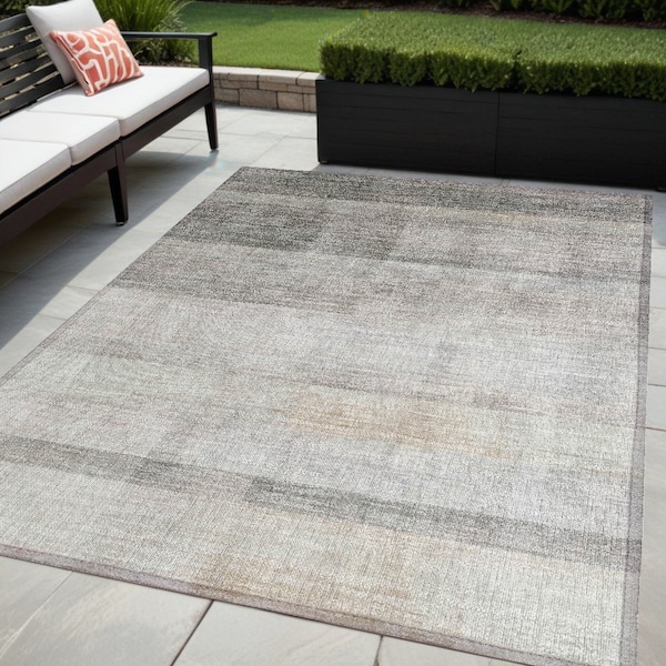 Homeroots 5' X 8' Taupe Ombre Washable Non Skid Indoor Outdoor Area Rug 563677 - main