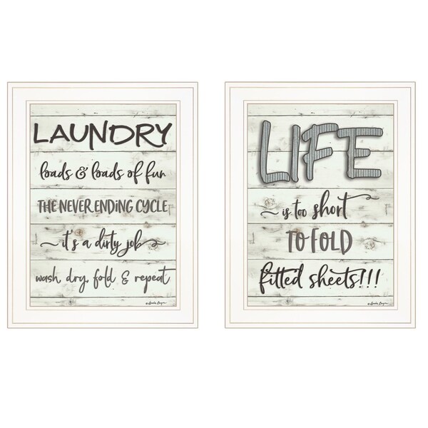 Homeroots Set Of Two Loads of Fun 1 White Framed Print Bathroom Wall Art, 2PK 407106 - main