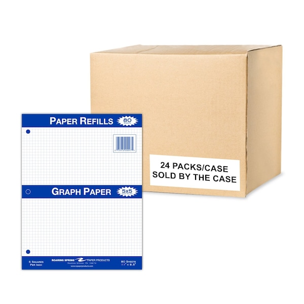 Roaring Spring Loose Leaf Graph Paper, 80 sht/PK, 8"x10.5", 5x5 Graph Ruled Notebook Filler Paper, 3-hole Punched 20097cs - main