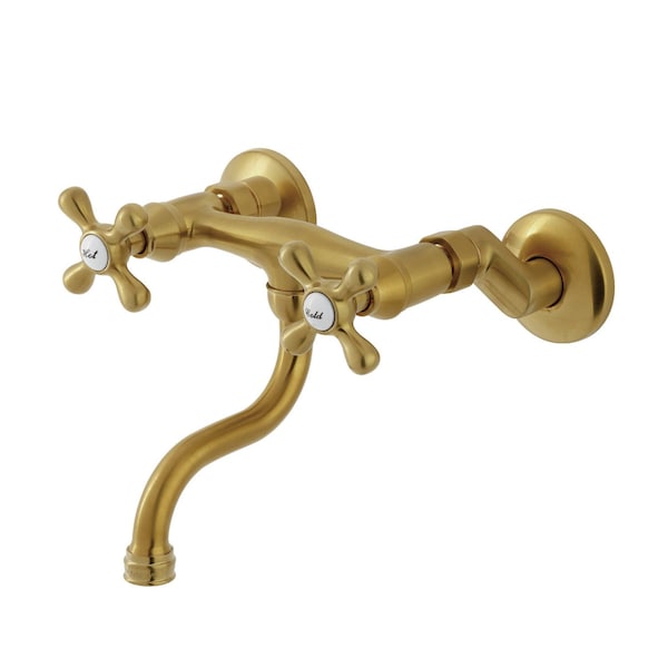 Kingston Brass Double-Handle Wall Mount Bathroom Faucet, Brushed Brass KS2117AX - main