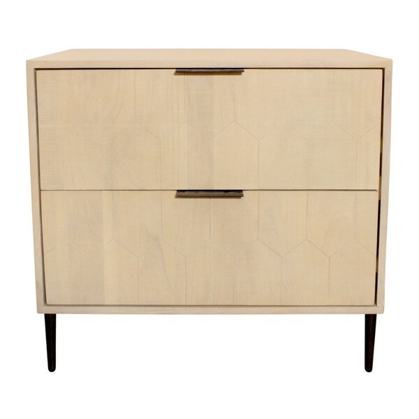 Homeroots 28" Natural Solid Wood Distressed Carved Geometric Two Drawer Nightstand 612088 - main