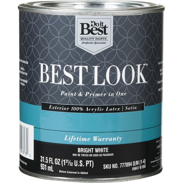 Do It Best 100% Acrylic Latex Premium Paint & Primer In One Satin Exterior House Paint Bright Wht 1 Qt. HW41W0950-14 - main