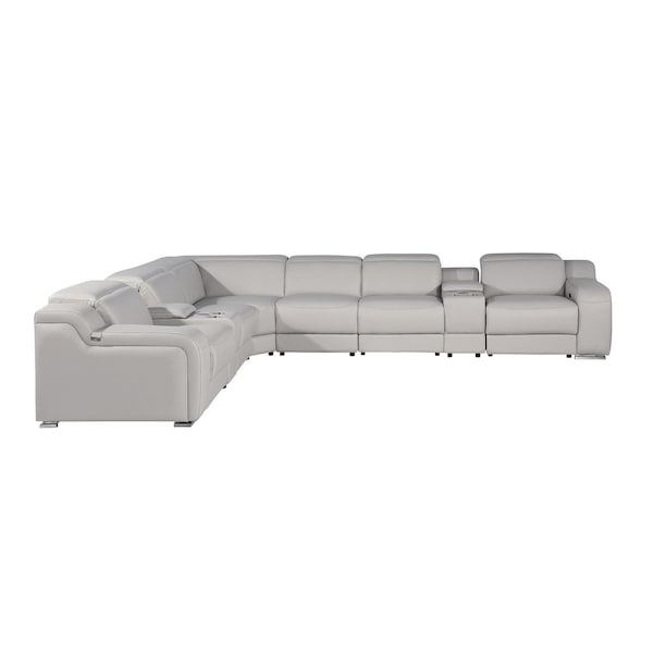 Homeroots Light Gray Italian Leather Power Reclining Curved Eight Piece Corner Sectional With Console 544992 - main