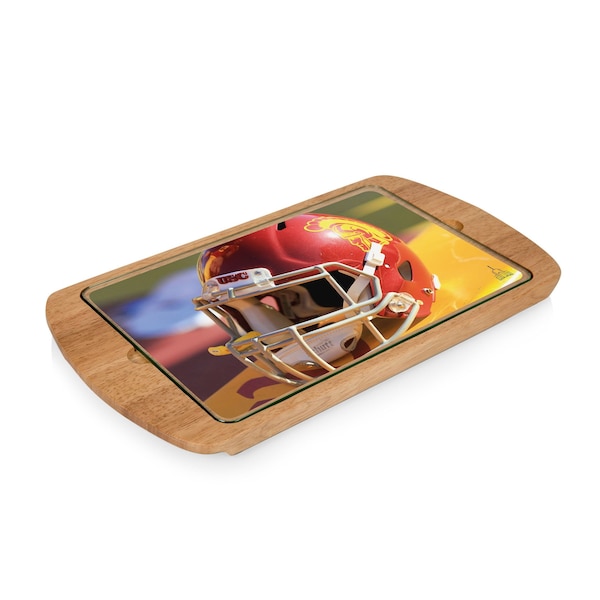 Picnic Time Family Of Brands NCAA USC Trojans Helmet Billboard Glass Top Cheese Board - Charcuterie Boards, Parawood 911-01-505-096-0 - main