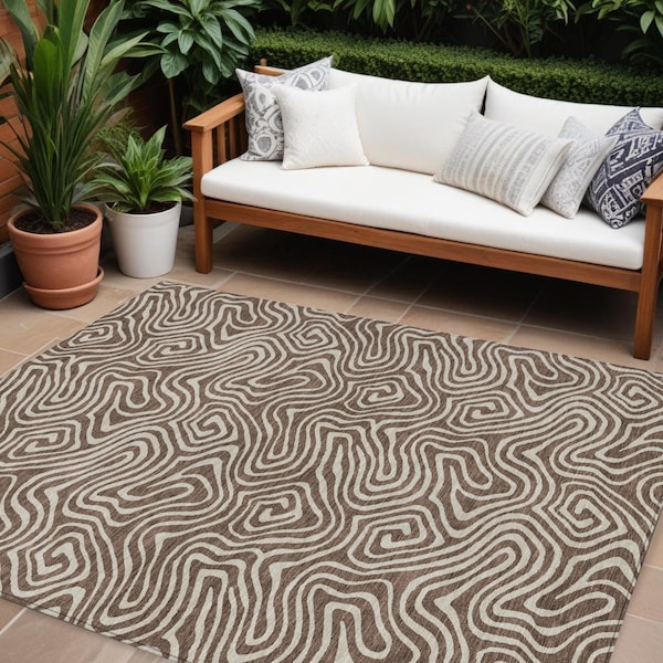 Homeroots 8' X 10' Brown And Beige Abstract Washable Indoor Outdoor Area Rug 599703 - main