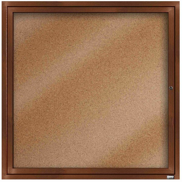 Aarco Enclosed Natural Pebble Grain Cork Bulletin Board w/ Walnut Wood Look Finish Al Frame, 36''Hx36''W DCCWW3636R - main