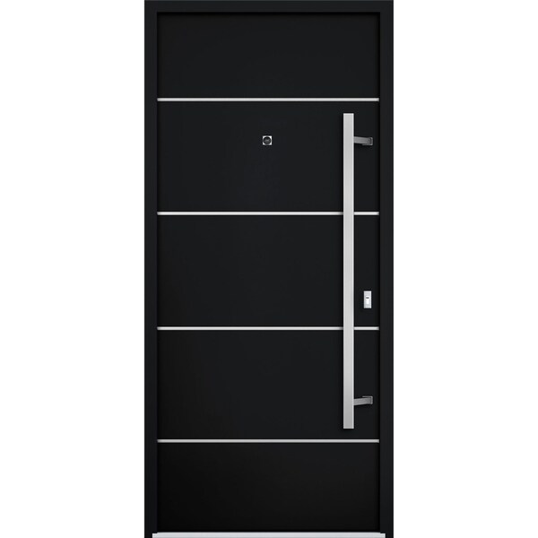 Vdomdoors Steel Door Deux 6083 Black Enamel Stainless Inserts Entry Door Painted W36xH80 Left hand Inswing DEUX6083EXD-BLK-W36 x H80-LH-I - main