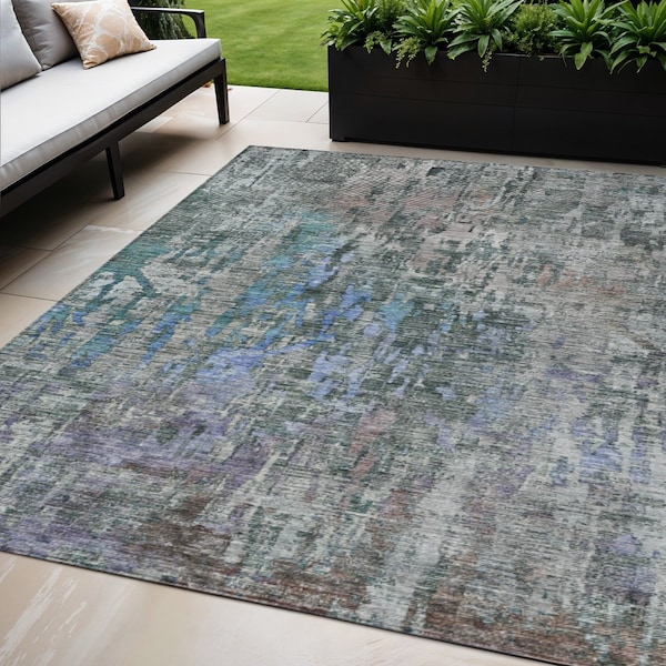 Homeroots 5' X 8' Fern Green Abstract Washable Indoor Outdoor Area Rug 607867 - main