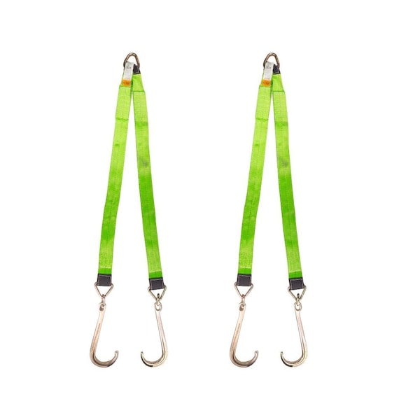 Mytee Products 3 inx48 in VBridle Tow Straps w/J Hook, Hi-Viz Green Polyester Webbing, 5400 lbs, 2PK VStrap-0348Jx2 - main