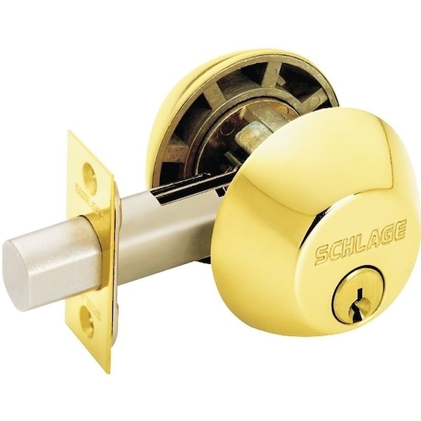 Schlage Entry Deadbolt, 1 Grade, Keyed Alike Key, Metal, Polished Brass, 238 x 234 in Backset B62NV 505 - main