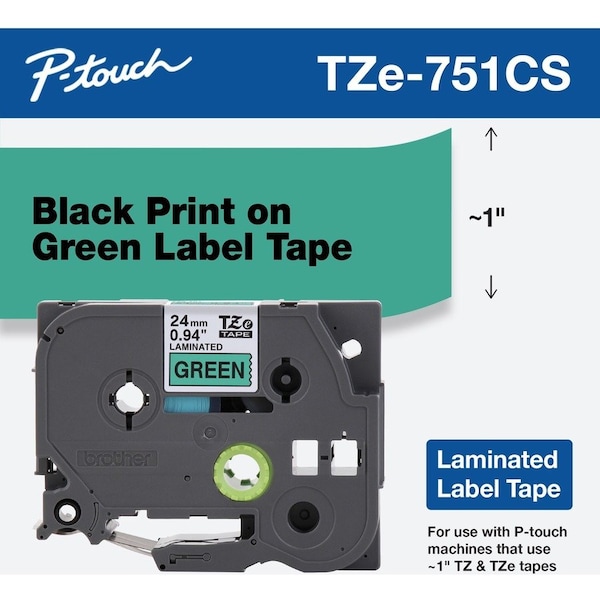 Brother Label/RibbonCartridge, Green, 15/16inW TZE751G - main