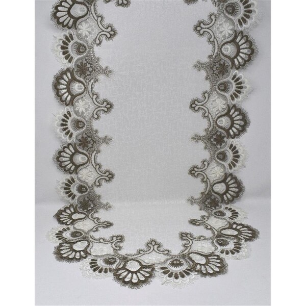 Sinobrite H8139-FF-15x54 15 x 54 in. Cocoa European Lace with White Antique Fabric Table Runner H8139/FF-15x54 - main