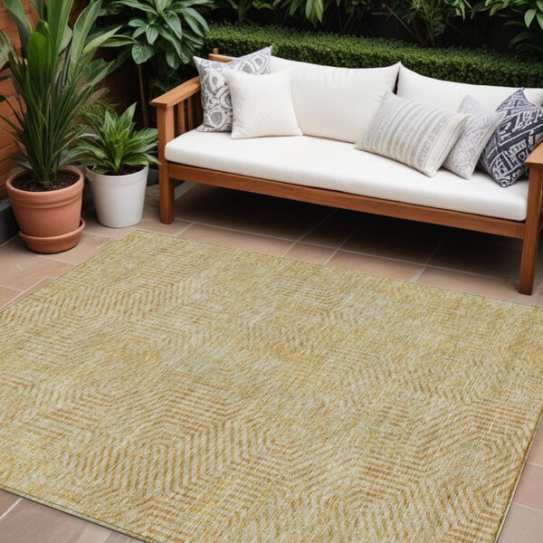 Homeroots 9' X 12' Gold And Beige Geometric Washable Indoor Outdoor Area Rug 594549 - main