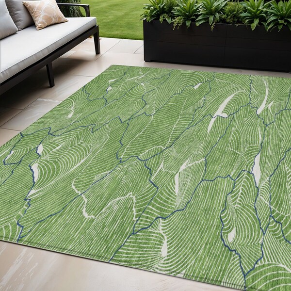 Homeroots 5' X 8' Green Blue And Ivory Abstract Washable Indoor Outdoor Area Rug 601051 - main