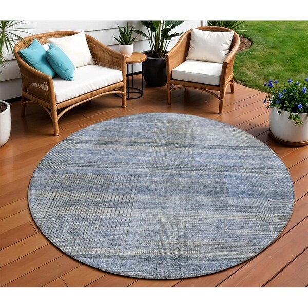 Homeroots 8' Denim Blue And Sky Blue Round Striped Washable Indoor Outdoor Area Rug 588048 - main
