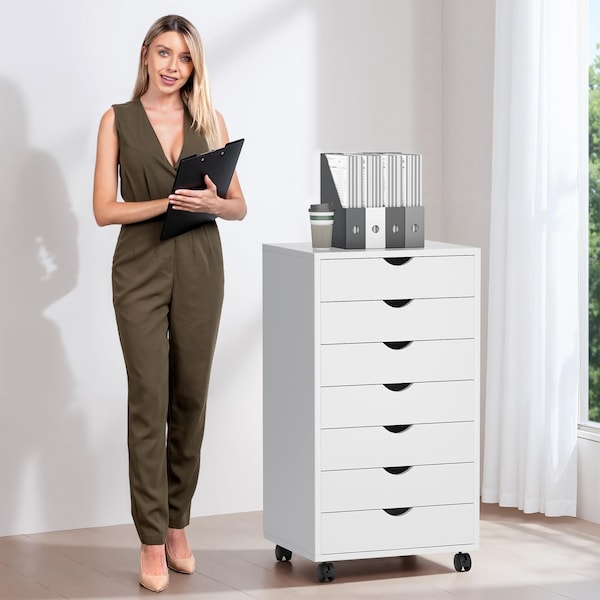 Simple Deluxe 7 Drawer Chest, Storage Cabinet Dressers with Wheels, Dressers Storage Cabinets, Dresser Mobile Cab 3A88CHEST7C01WHT - main