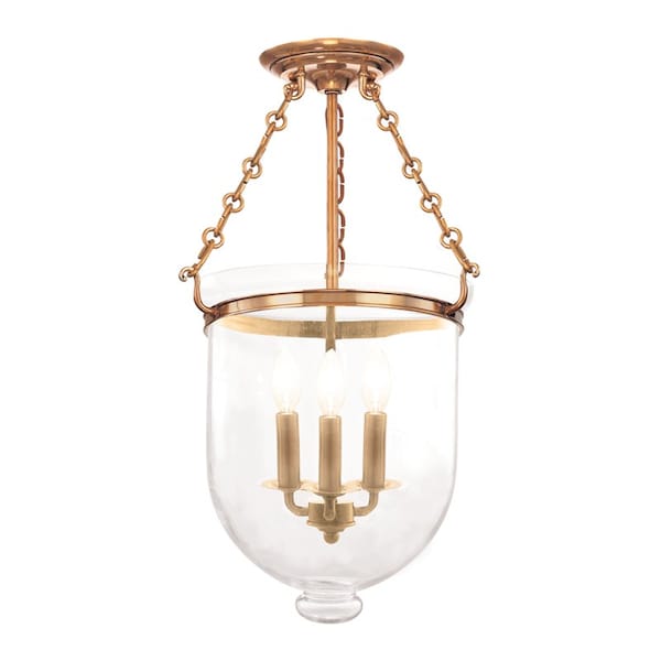 Hudson Valley Lighting Hampton 3 Light Semi Flush 12 In. Aged Brass/clear 253-AGB-C1 - main
