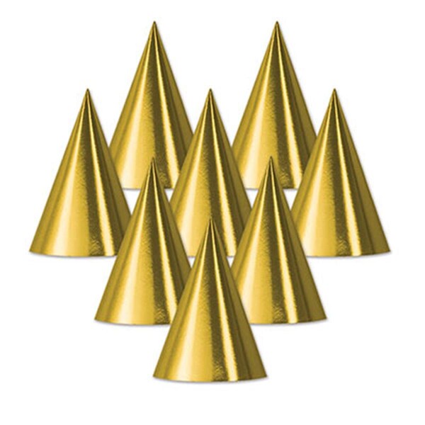 Goldengifts Foil Cone Hat, Gold, 48PK GO122461 - main