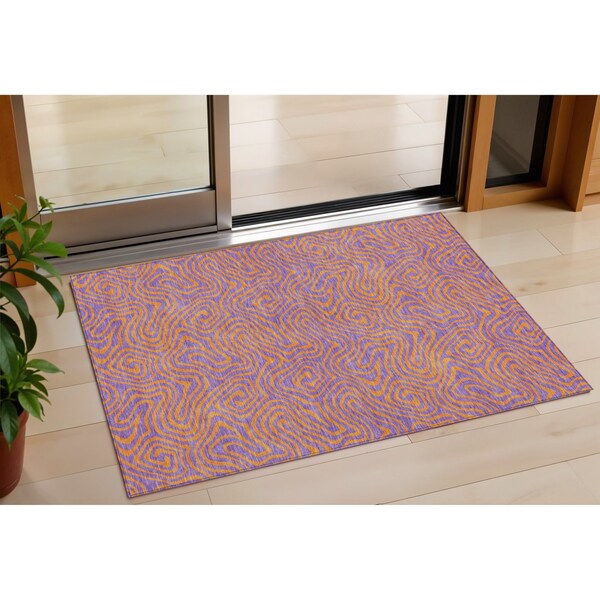 Homeroots 3' X 5' Purple And Copper Abstract Washable Indoor Outdoor Area Rug 599832 - main