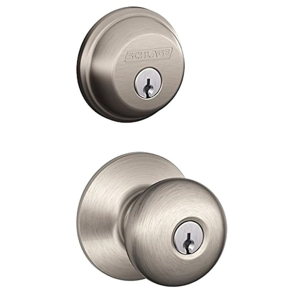 Schlage Combo Dead Bolt, ANSI 2 Grade, Keyed Alike Key, Brass, Satin Nickel, 238 or 234 in Backset FB50VPLY619 - main