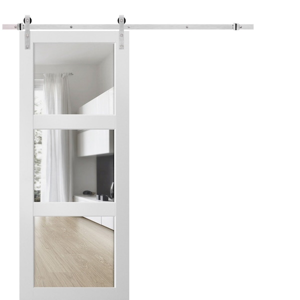 Sartodoors Sliding Barn Door with Hardware, Lucia 2555 White Silk with Clear Glass, 6.6FT Rail Hangers Sturdy LUCIA2555BD-S-WS-3696 - main