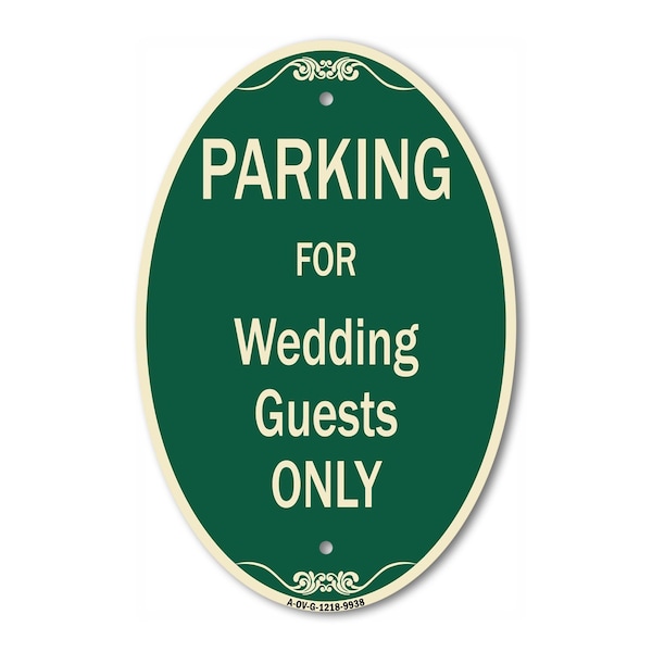 Signmission Parking For Wedding Guests Only Green & Tan, 12 In X 18 In Architectural Oval, Heavy Gauge Aluminum A-OV-G-1218-9938 - main