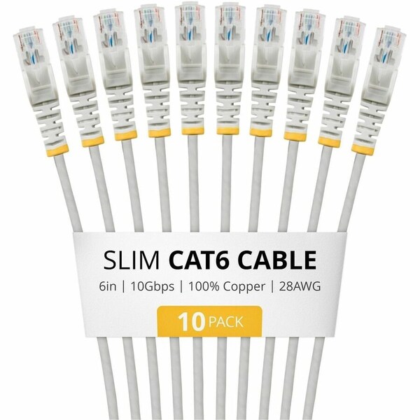 Startech.Com 6in Gray Slim Cat6 Cable Pack, 10PK N6PAT6INGRS10PK - main