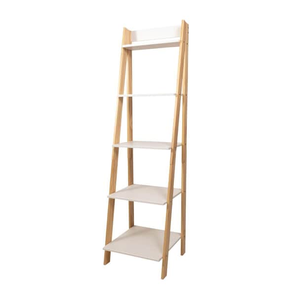 Adeptus Solid Wood Split 5 Shelf Ladder with Natural Legs, White Shelves 95083 - main