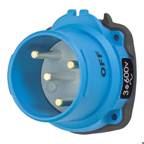 Meltric DSN30 INLET POLY BLUE SIZE 2 TYPE 4X IP 69 3P+G 30 A 600 VAC 60 Hz NO AUX WITH NO LOCKOUT HOLE 63-38143-A155 - main