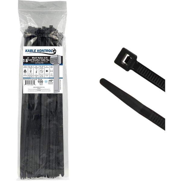 Kable Kontrol Cold Weather Cable Zip Ties, 18 in L, 4.7 in Max Bundle Dia., Black, Nylon 6-6 - UV Resistant CTCW-18-120-100-BK - main