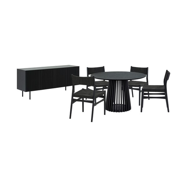 Homeroots Six Piece Black Round Dining Set with Four Chairs and Sideboard 571730 - main