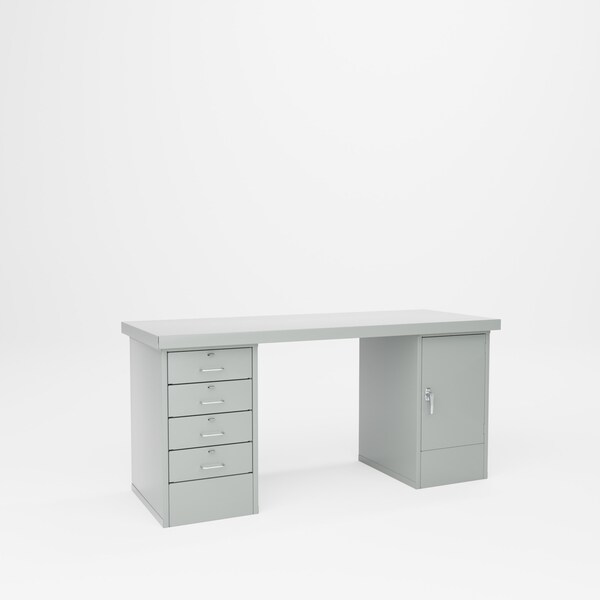 Pucel Pedestal Bench with Door & Drawer, Steel Top, 28 in W x 72 in D, Gray CDB-2872-S - main