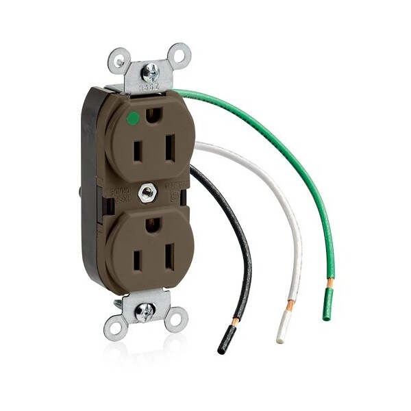 Leviton Leaded Dup Rec HG 15A 125V Self-Gr Brn 8200-L - main