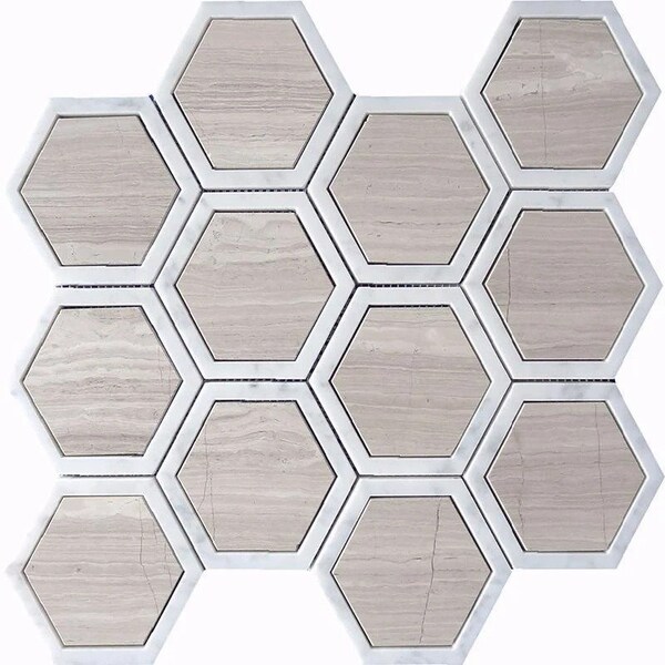 Apollo Tile 12x14 Wooden Grey, Bianco Carrara Marble Polished Floor and Wall Mosaic Tile 5.48 sqft/case, 5PK APLSV88G37A - main