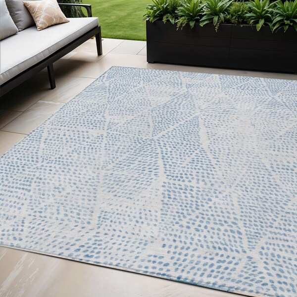 Homeroots 5' X 8' Denim Blue Ivory And Gray Geometric Washable Indoor Outdoor Area Rug 577740 - main