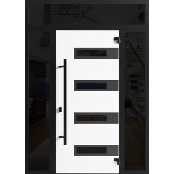Vdomdoors Front Exterior Prehung Steel Door Ronex0131 Grey 2 Sidelight and Transom Window Sidelite Entry RONEX0131EXD-GRE-W12+36+12 X H80+16-LH-I - main