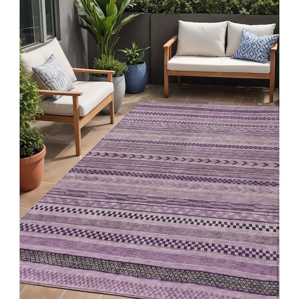 Homeroots 5' X 8' Plum And Lilac Striped Washable Indoor Outdoor Area Rug 615357 - main