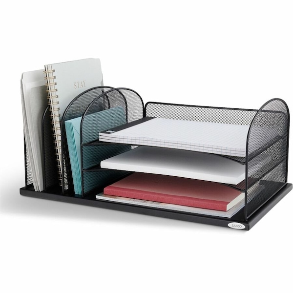 Safco Letter Tray/File Holder, Black, Steel, 19 1/2 in W, 11 1/2 in L, 8 1/4 in H 3254BL - main